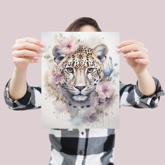 Watercolor Leopard Portrait Wall Art Illustration Print Poster Unframed - Picture 4 of 5